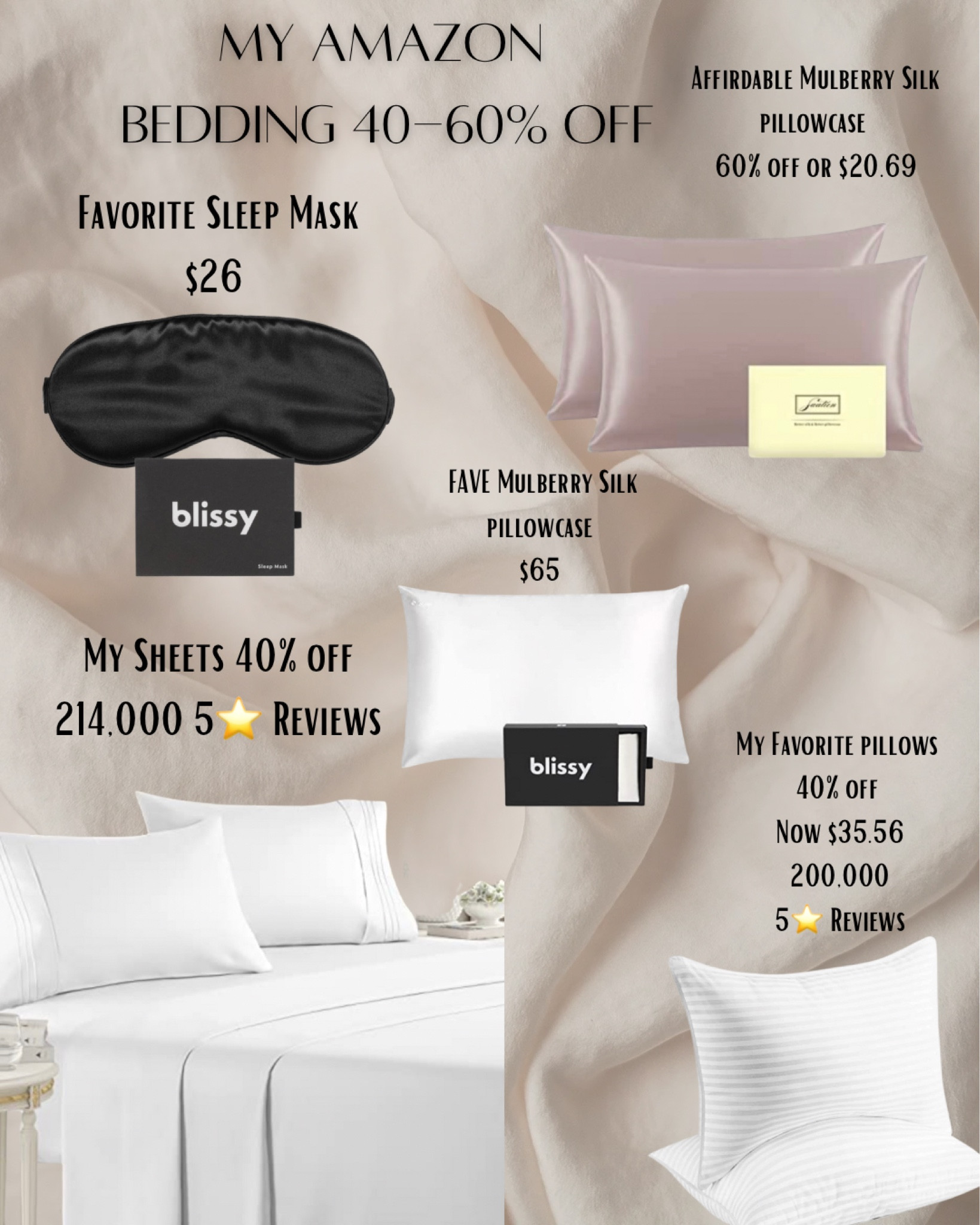 My Amazon bedding, Including my silk pillowcases, sheets, pillows, and my sleep mask are all on major sale. 

These would all make great gifts for your loved ones! The sale is ending soon so if you want them, snag them now! 

My pillows and sheets have over 250,000 5⭐️ reviews

#LTKHoliday #LTKGiftGuide #LTKsalealert