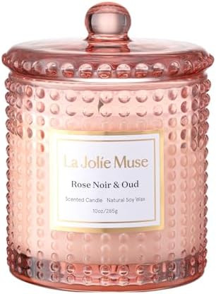 LA JOLIE MUSE Rose Noir & Oud Scented Candle – Lemon, Rose & Oud | 10 oz Natural Soy Wax | 55 H... | Amazon (US)