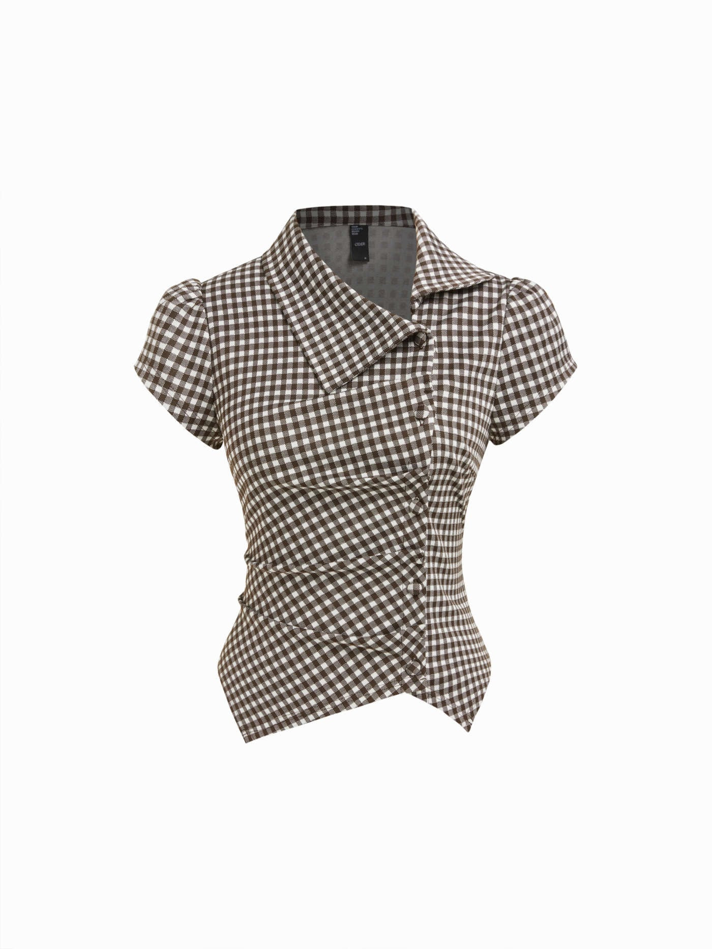 Gingham Puff Sleeve Ruched Asymmetrical Hem Top | Cider
