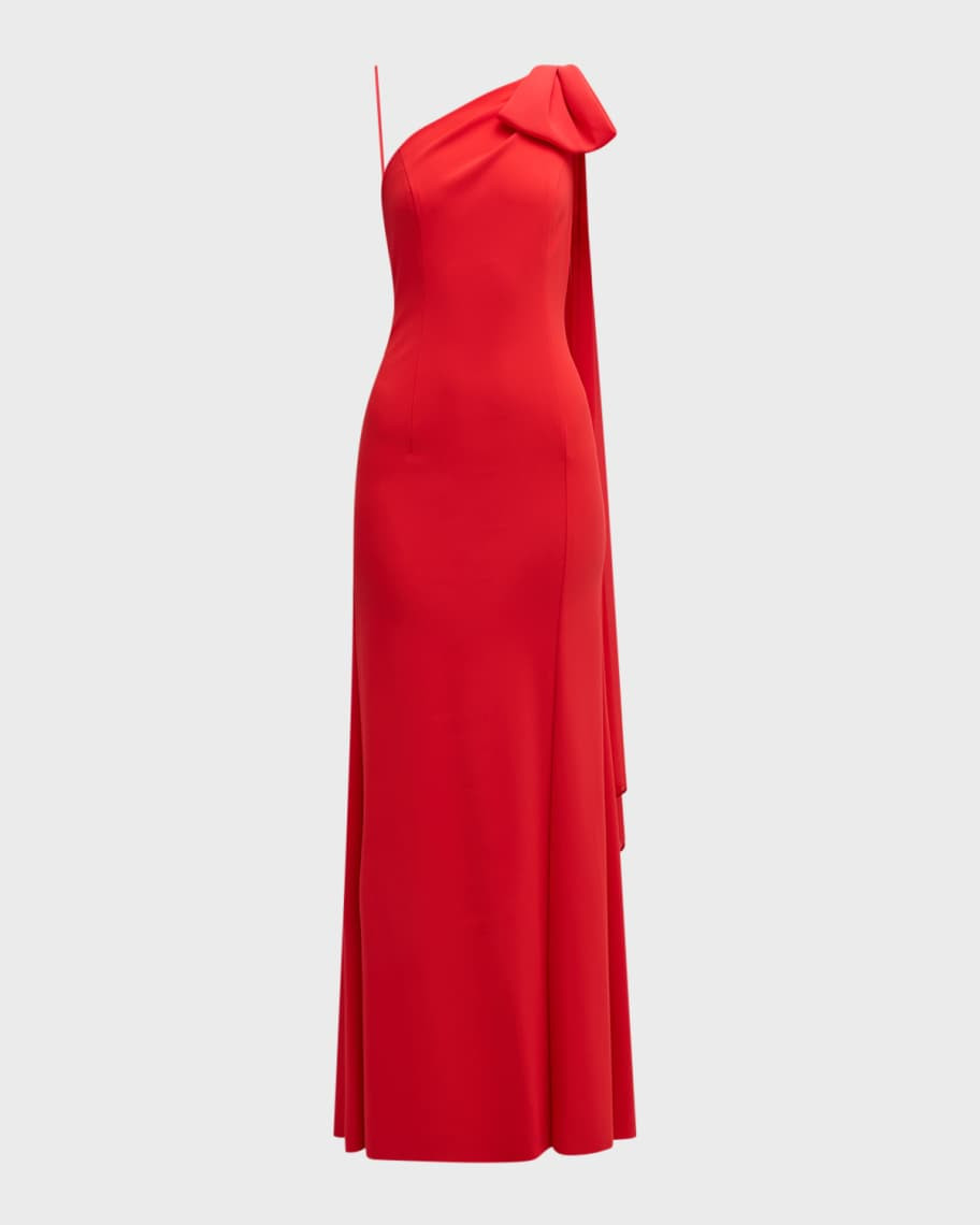 Rickie Freeman for Teri Jon One-Shoulder Draped Column Gown | Neiman Marcus