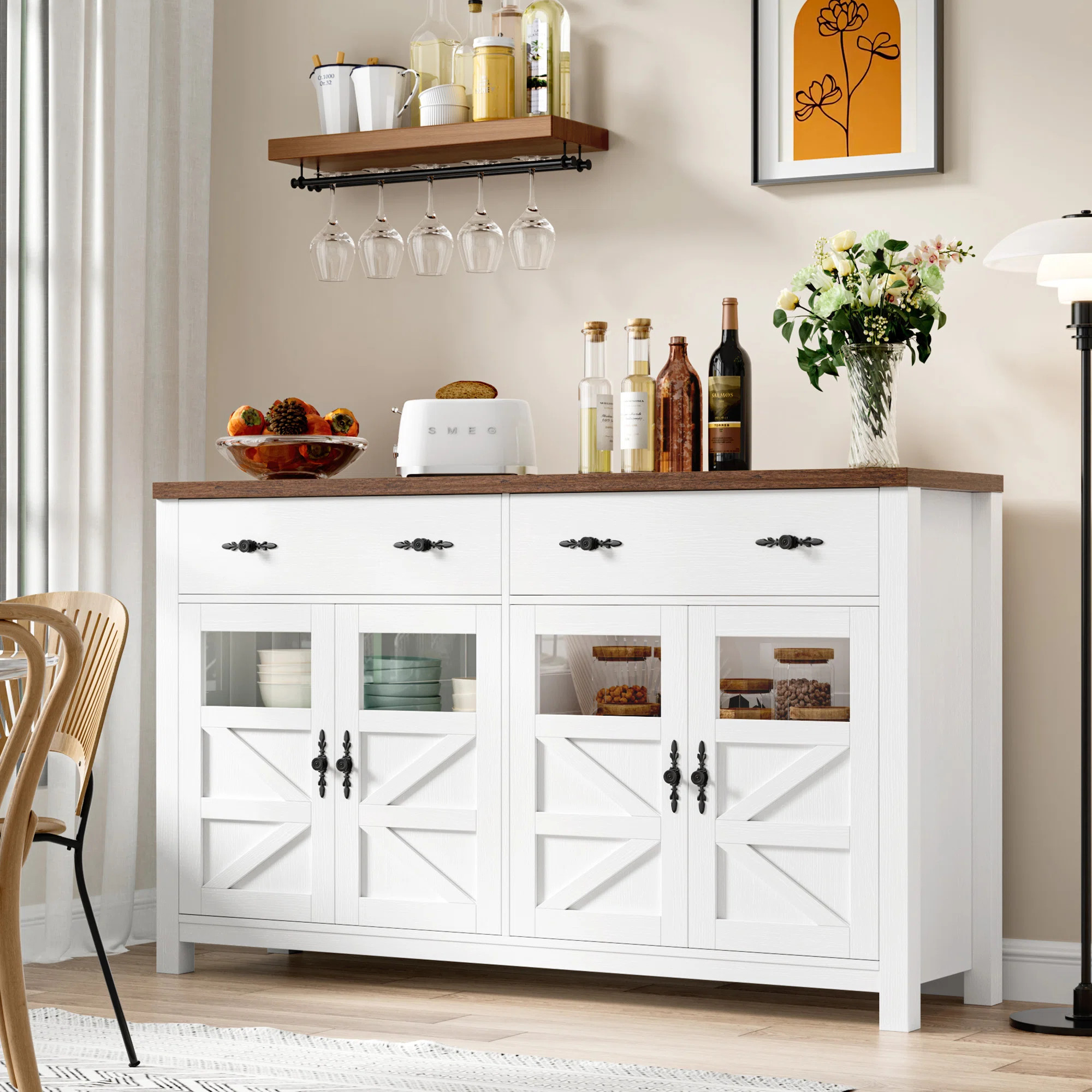 Laurel Foundry Modern Farmhouse® Almus 55'' Sideboard with 4 Glass Doors, 2 Large Drawers and Ad... | Wayfair North America