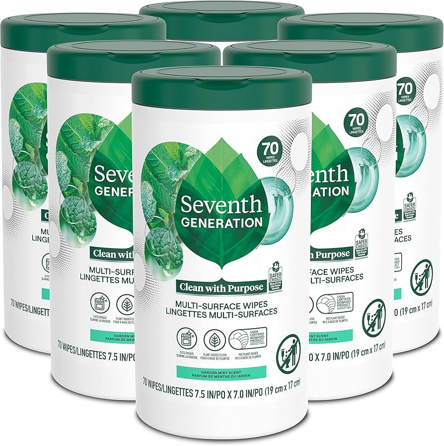 Seventh Generation Multi-Surface Wipes, Garden Mint scent, 70 Wipes, Pack of 6 (Packaging May Var... | Amazon (US)