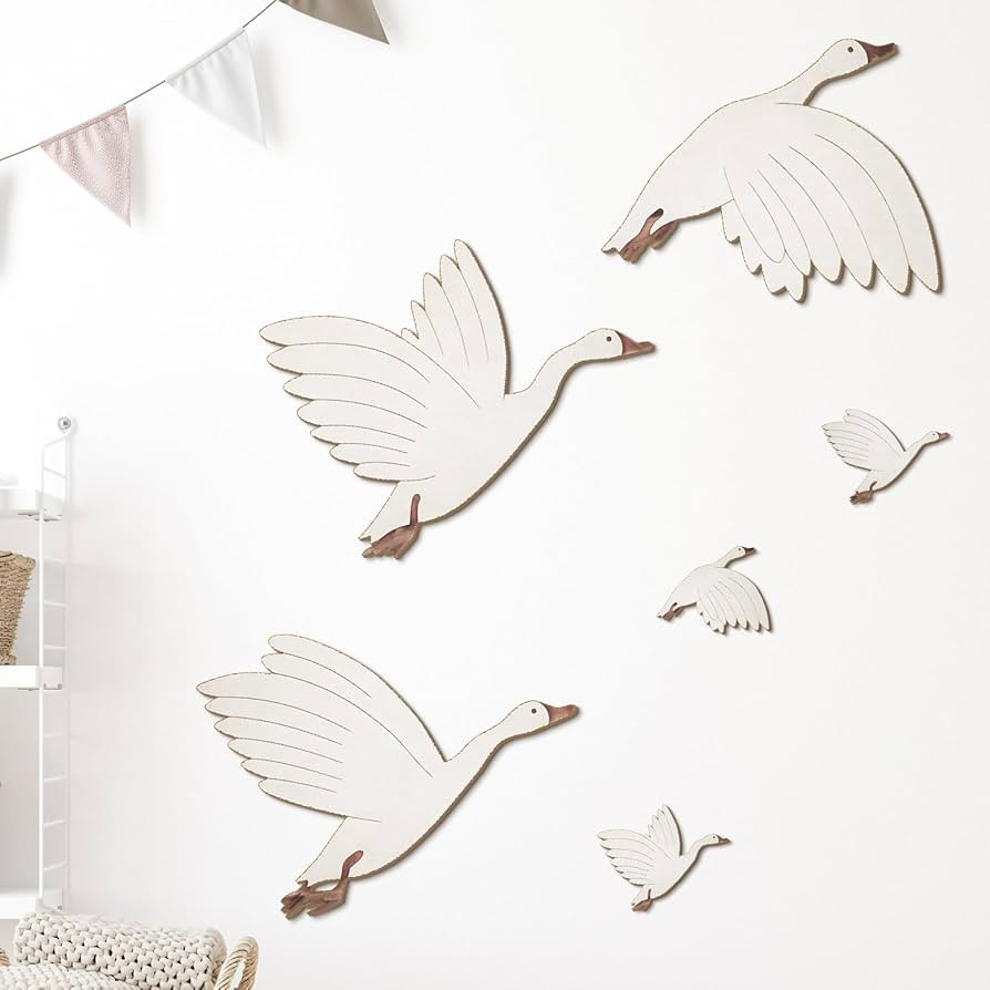 6 Pcs Wooden Birds Baby Nursery Decor Farmhouse Geese Wall Hanging Sign Baby Rustic Geese Kids Ro... | Amazon (US)