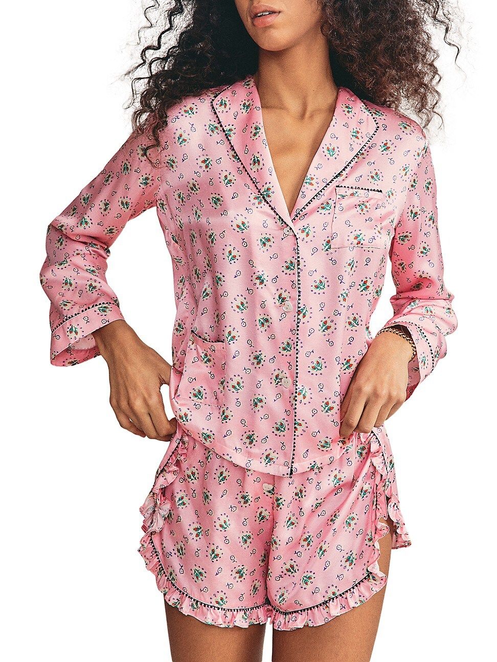 Morgan Lane Women's LoveShackFancy x Morgan Lane Mimi 2-Piece Floral Pajama Set - Pink Sherbert - Si | Saks Fifth Avenue