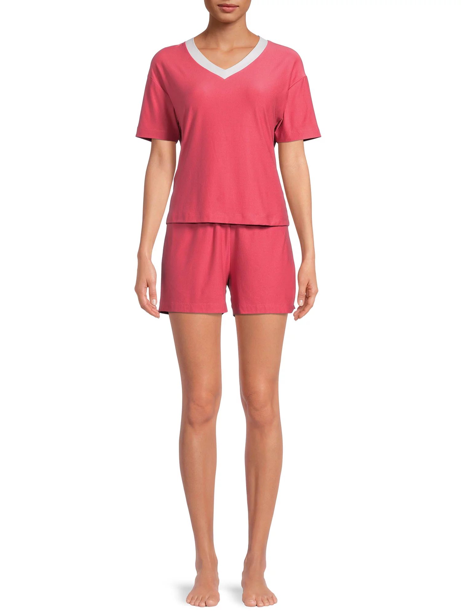 Lissome Women's and Women's Plus Short Sleeve V-Neck Top and Short Set, 2-Piece | Walmart (US)