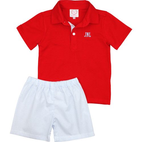 Blue and Red Polo Short Set | Cecil and Lou