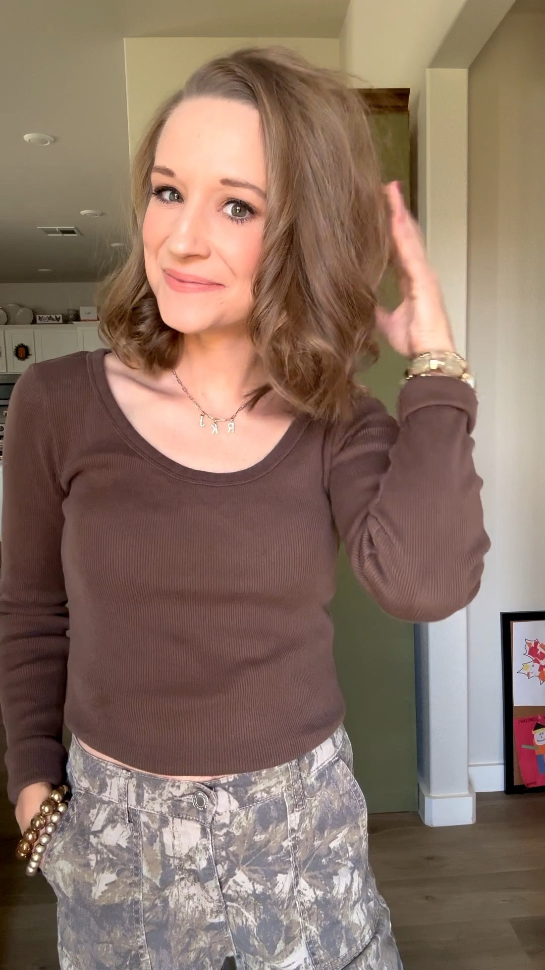 Outfits with chocolate brown and camo pants 🤎