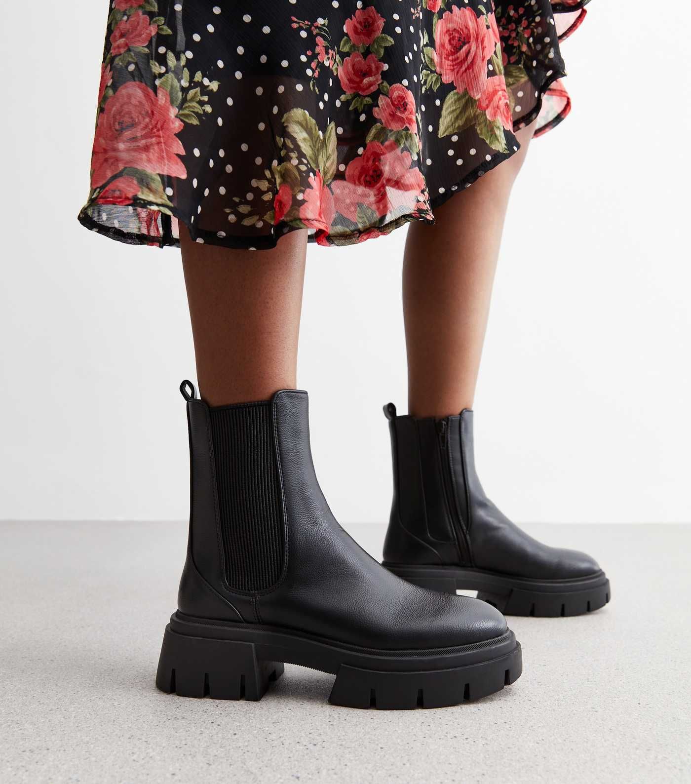 Black Leather-Look Chunky Cleated Sole Chelsea Boots
						
						Add to Saved Items
						Remove... | New Look (UK)