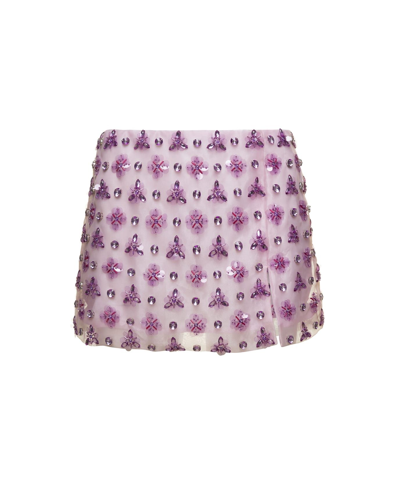 Pink Geometric Mini Skirt With Crystal Embellishment In Organza Woman | Italist.com US