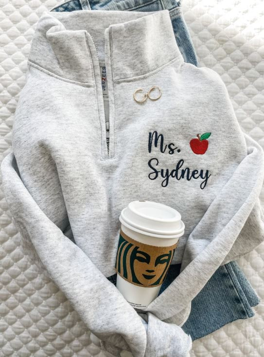 Personalized Teacher Quarter Zip Sweatshirt | Teacher Name and Apple Zip Pullover |Graduation Gift for a New Teacher| Cute Teacher Gift etsy shop womens outfit for teachers teacher sweatshirt teach custom jacket 

 #LTKSaleAlert