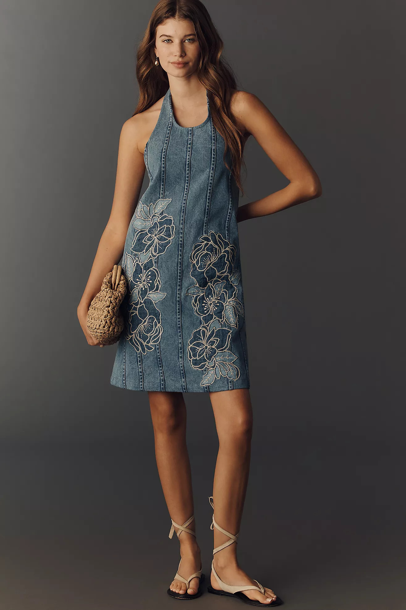 Maeve Deco Denim Halter Dress | Anthropologie (US)