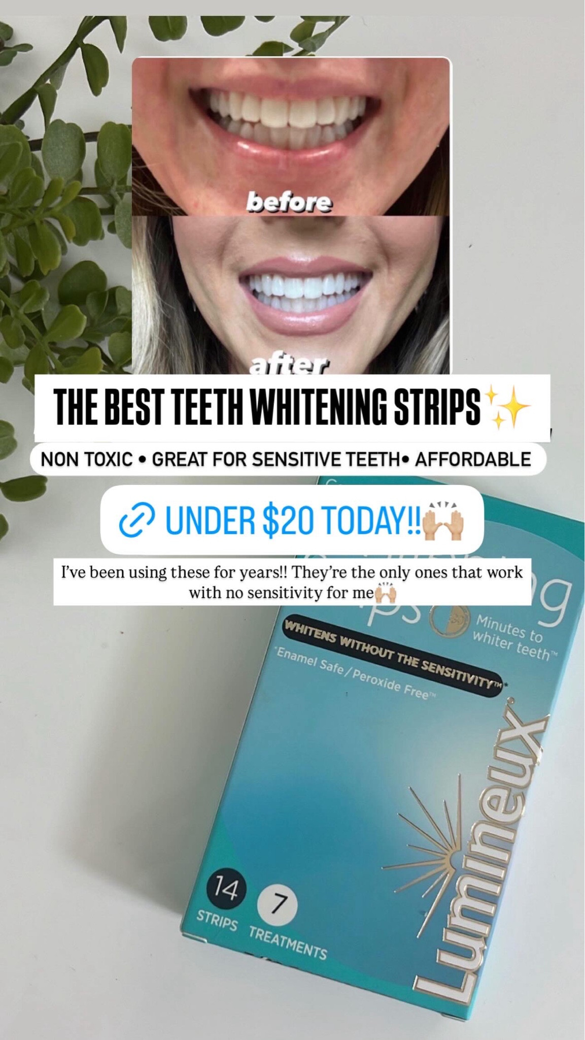 Lumineux teeth whitening strips on sale!!! Non toxic and clean ingredients. Great for sensitive teeth  

#LTKBeauty #LTKFindsUnder50 #LTKFindsUnder100