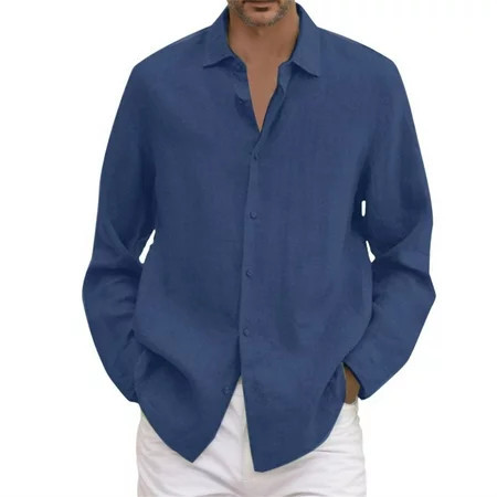 adviicd Men s Casual Stylish Long Sleeve Button-Up Dress Shirts Cotton Shirt Button Up Shirt Men(Blue XXXL) | Walmart (US)