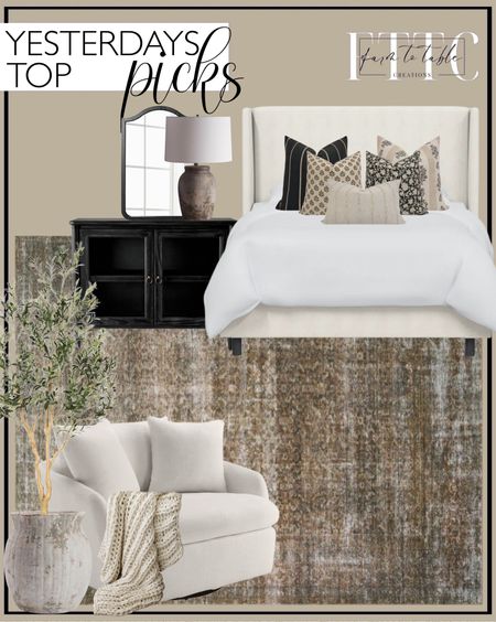 Yesterday’s Top Picks. Follow @farmtotablecreations on Instagram for more inspiration.

Killybrooke 2 Door Glass Cabinet Black - Threshold designed with Studio McGee. Amber Lewis Loloi Billie Tobacco Rust Area Rug. Tilly Upholstered Bed. Thornton Table Lamp Arhaus. Weathered Handcrafted Terracotta Vases. Nelida 47" Wide Upholstered Swivel Barrel Chair. Realead Faux Olive Tree 7ft -20" x 30" Shield Wall FSC Ash Wood Mirror Black - Threshold designed with Studio McGee. SOFA PILLOW COMBO || Set Of Five Designer Pillow Covers, Neutral Pillow Combo, Sofa Pillow Combo, Sectional Pillow Set, Pillow Set. Colossal Ribbed Handknit Throw Blanket. Bedroom Inspo. Bedroom Finds. Bedroom Rug. 

#LTKhome #LTKsalealert #LTKfindsunder100