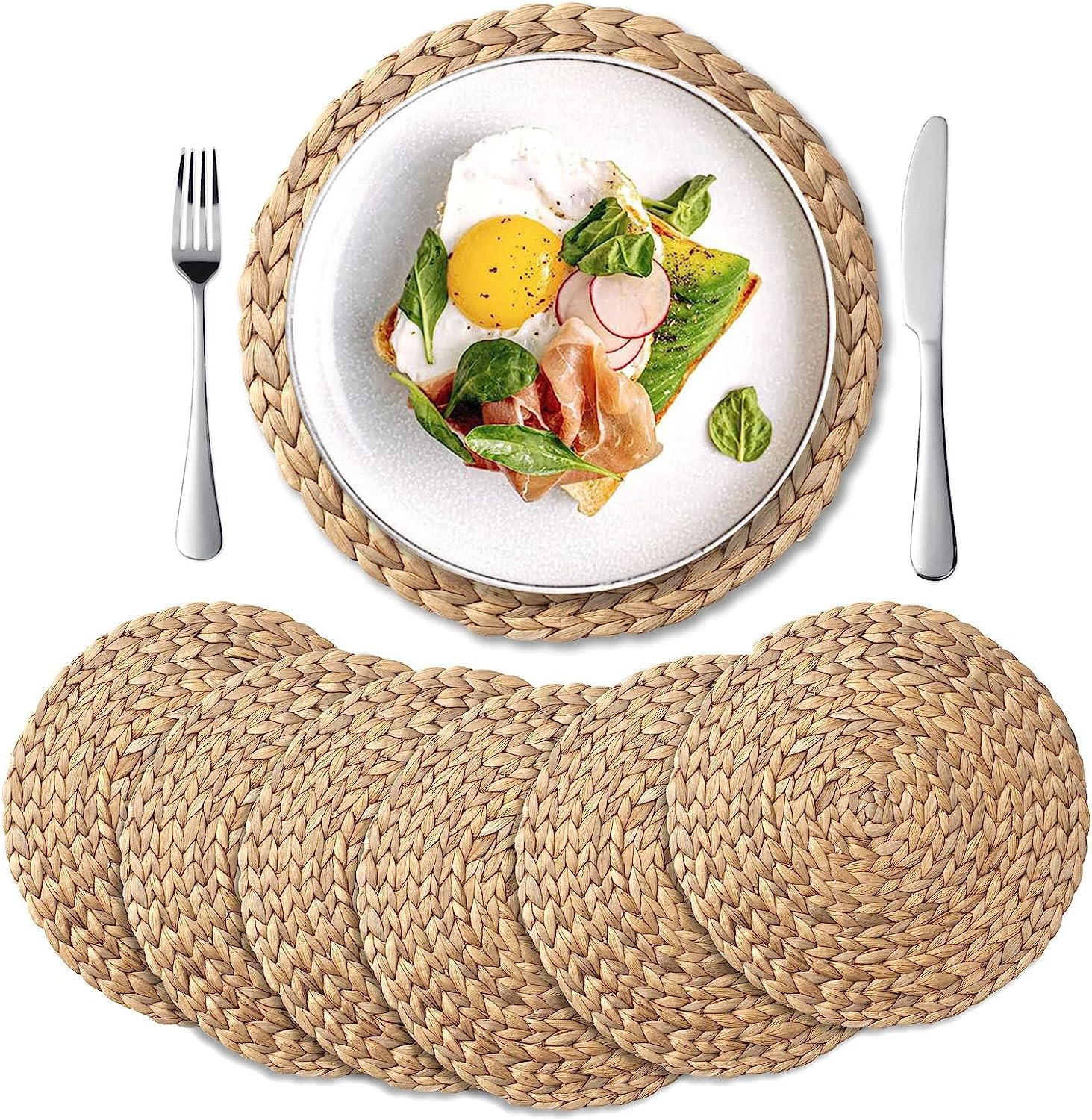 6 Pack, Rattan Round Place mats, Natural Hand-Woven Water Hyacinth Christmas Placemats, Heat Resi... | Amazon (CA)
