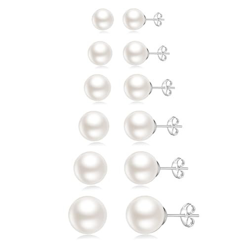 Senteria 925 Sterling Silver Pearl Earrings Studs Set Hypoallergenic Small Stud Earrings Lightweight Shiny Earrings Studs for Women 6 Pairs 3-10Mm | Amazon (US)