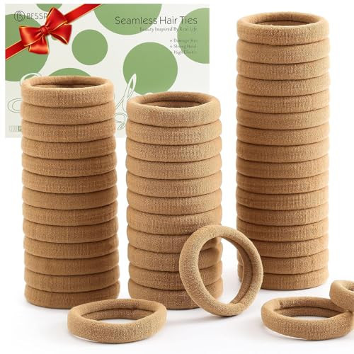 100 Pcs Thick Seamless Hair Ties, Ponytail Holders Hair Accessories No Damage for Thick Hair Christmas Gift(Light Brown Colors) | Amazon (US)