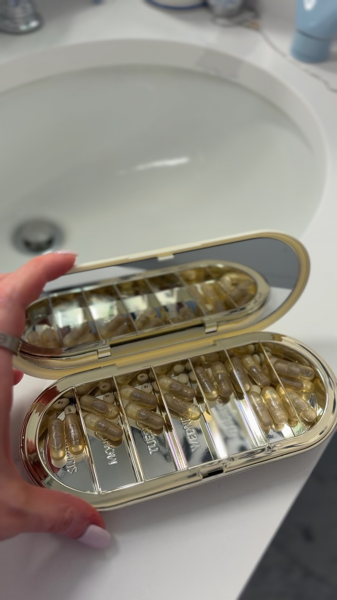 The prettiest pill box for my prenatal organization 🤍