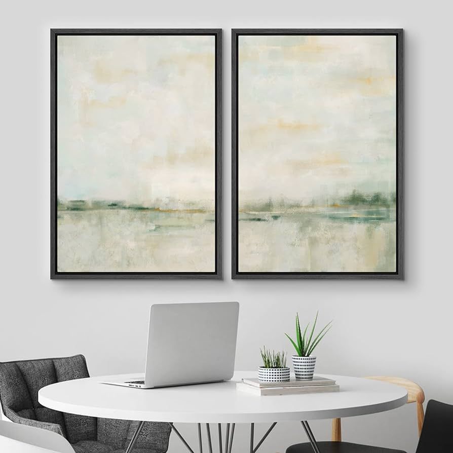 MUDECOR Framed Canvas Print Wall Art Set Watercolor Pastel Green Tan Landscape Abstract Shapes Illustrations Modern Art Decorative Contemporary for Living Room, Bedroom, Office - 24"x36"x2 Black | Amazon (US)