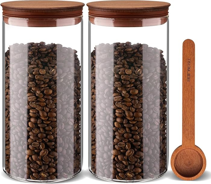 2PCS of 50floz Round Coffee Canister with Wooden Lids, Airtight Glass Coffee Jars for Ground Coff... | Amazon (US)