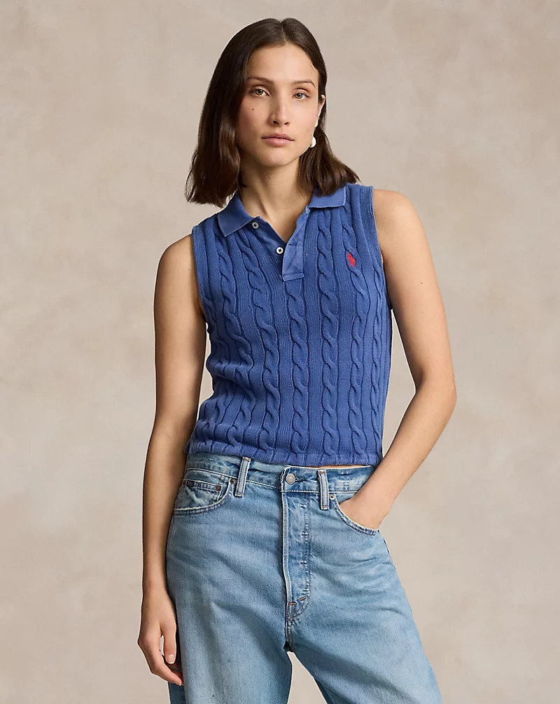 Cable-Knit Cropped Polo Shirt for Women | Ralph Lauren® UK | Ralph Lauren (UK)