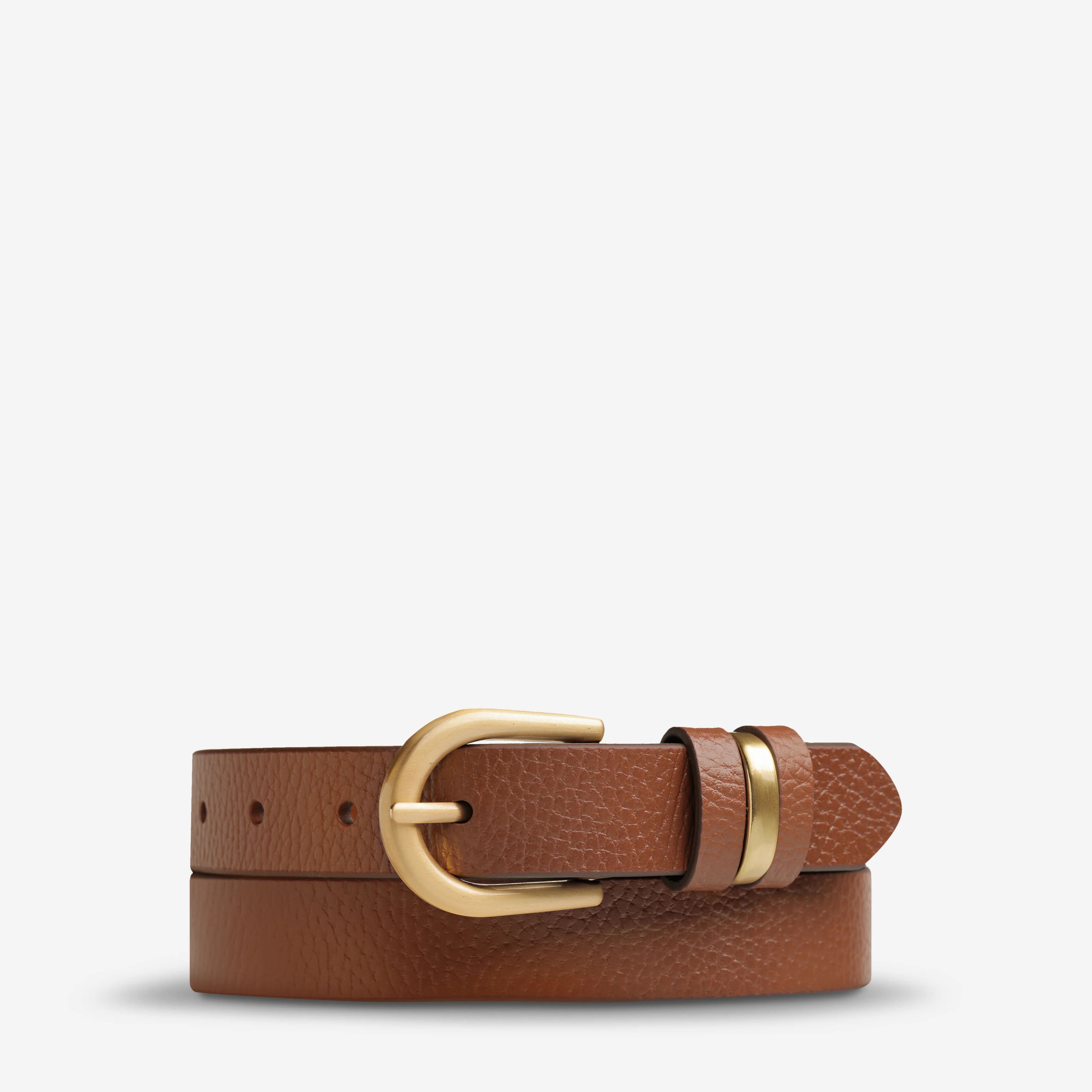 Over and Over Women's Tan/Gold Leather Belt | Status Anxiety® | Status Anxiety 