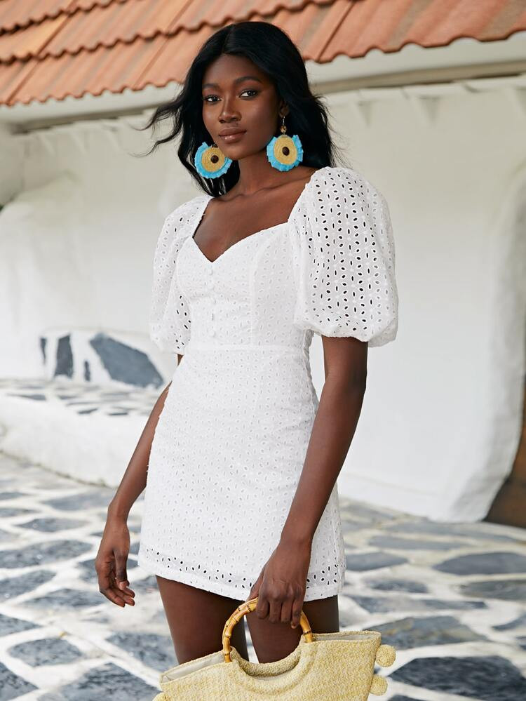 $21.49        
    (100+)
        
      SHEIN VCAY Sweetheart Neck Puff Sleeve Tie Back Schiffy ... | SHEIN