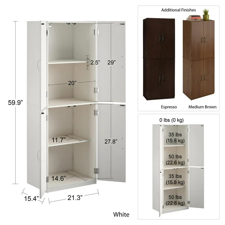Mainstays 4-Door 5' Storage Cabinet, Walnut - Walmart.com | Walmart (US)