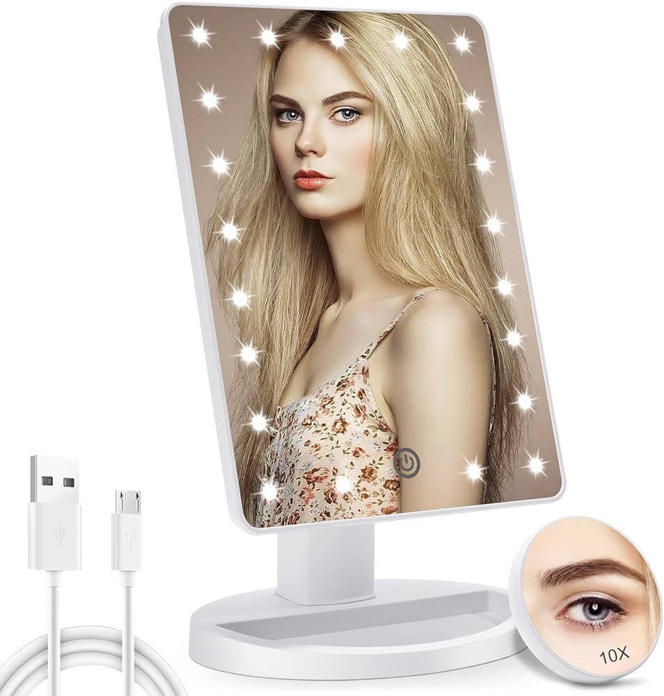 COSMIRROR Lighted Makeup Vanity Mirror with 10X Magnifying Mirror, 21 LED Lighted Mirror with Tou... | Amazon (US)