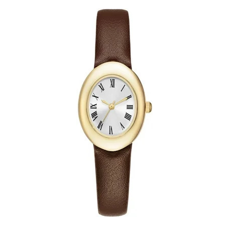 Time & Tru Women s Leather Strap Wristwatch | Walmart (US)