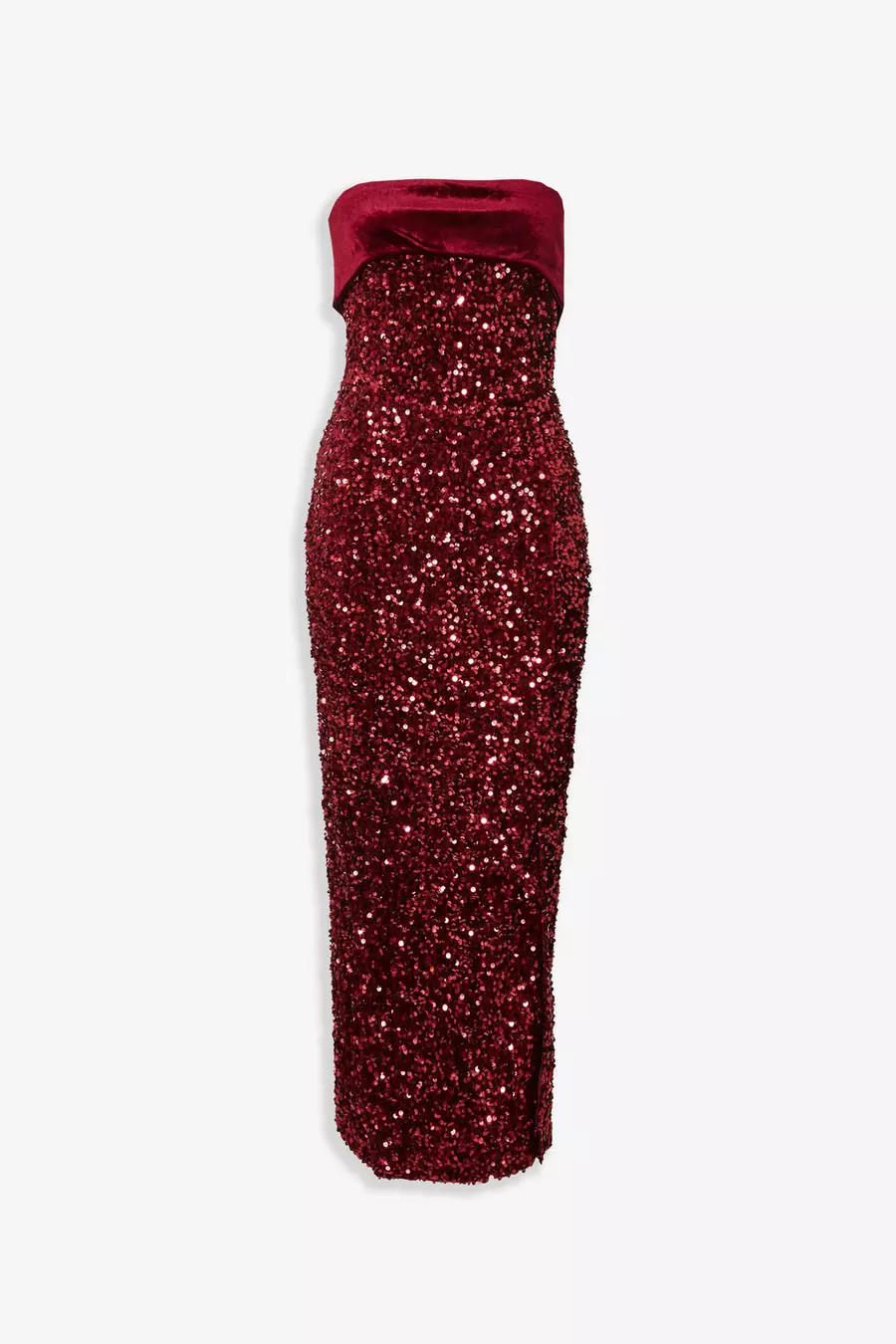Home/Burgundy Strapless Sequin Midaxi Dress | Quiz Clothing