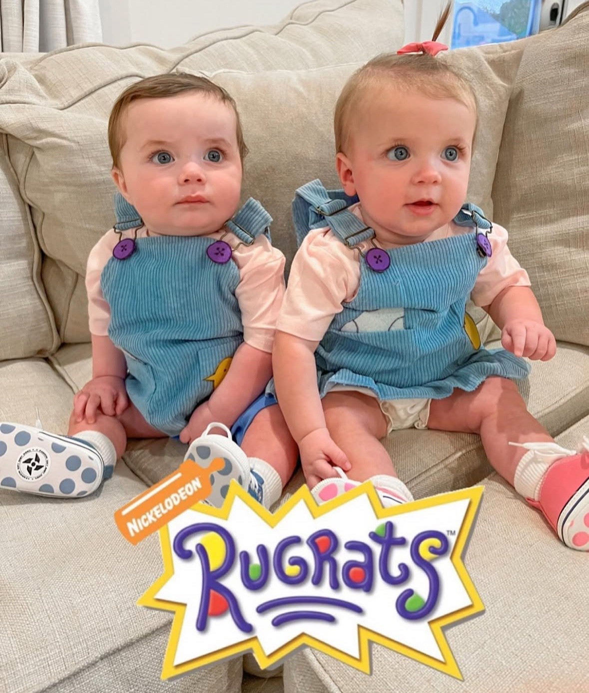 This is a twin favorite for Halloween! With so many asking for details on L+W’s first costume, I’ve provided the closest piece to those I used to create a Phil and Lil set. 
1. I used two of the same corduroy over all dresses (linked similar) and cut his to pair as a top with his blue shirts and left the link on here
2. I cut pieces of adhesive felt to match the buttons and pocket details on each side 
3. Slip the overalls over a pale pink top and lace up the sneakers and you’re good to go! Took a total of 20 minutes top, to create. 

#LTKBaby #LTKHalloween #LTKKids