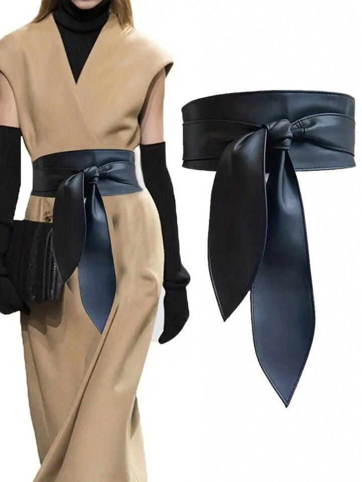 1pc Women's Soft Wide Waistband With Decorative Bowknot & Irregular Shape Design Long Sash Belt | SHEIN