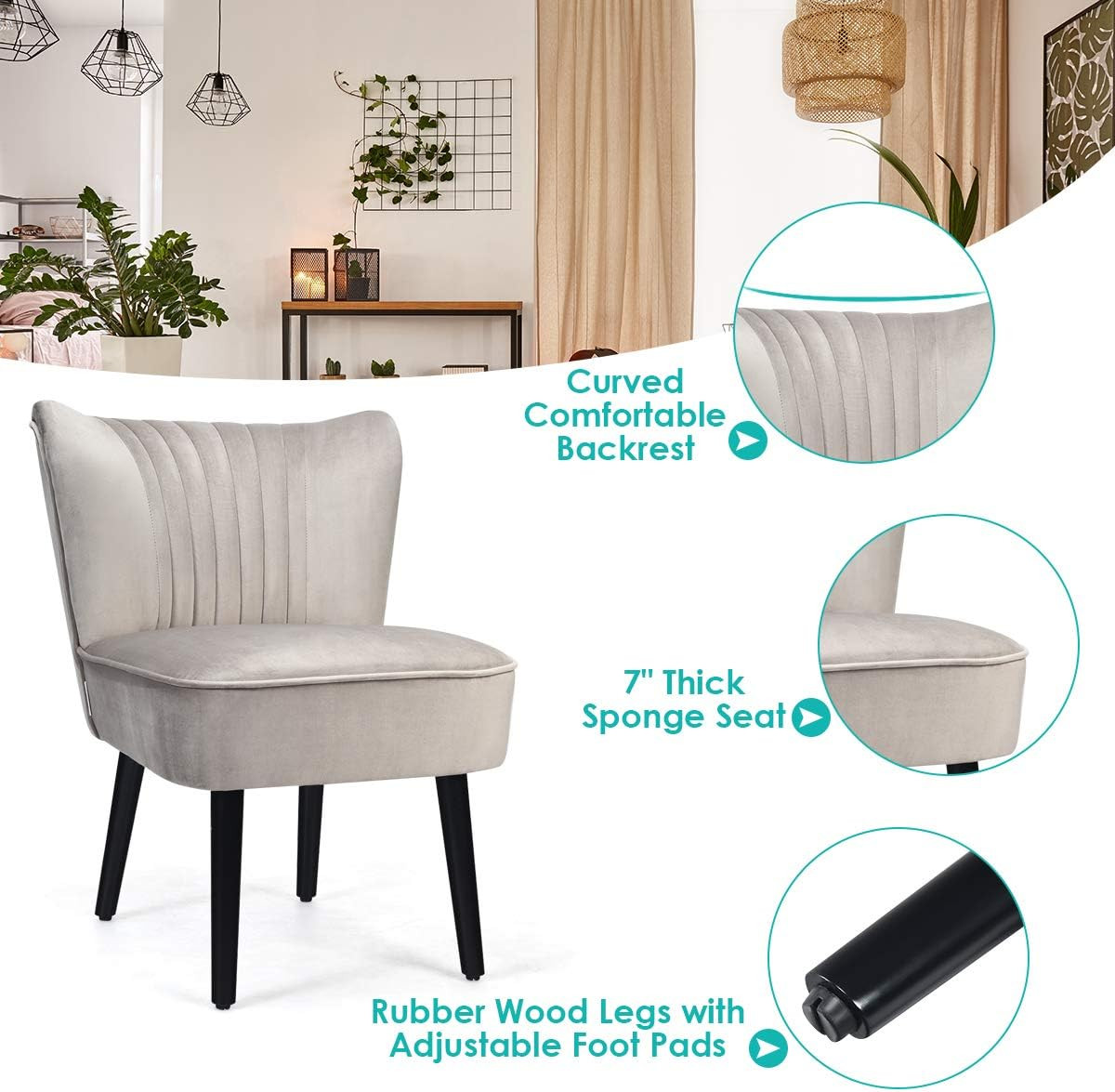 Giantex Set of 2 Velvet Accent Chair, Upholstered Modern Leisure Club Chairs w/Solid Wood Legs, T... | Amazon (CA)