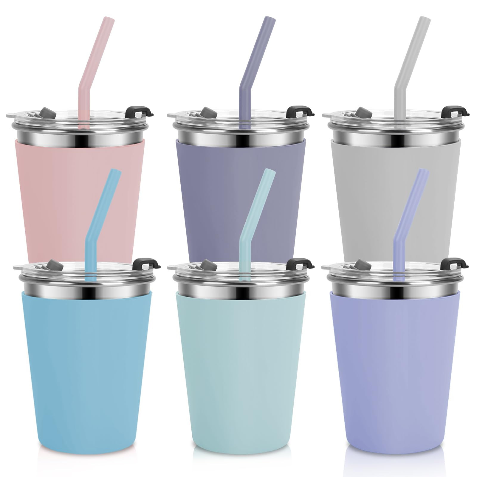MultiOutools 6 Pack Kids Cups with Straws and Lids, 12oz Unbreakable Stainless Steel Cups with Li... | Amazon (US)