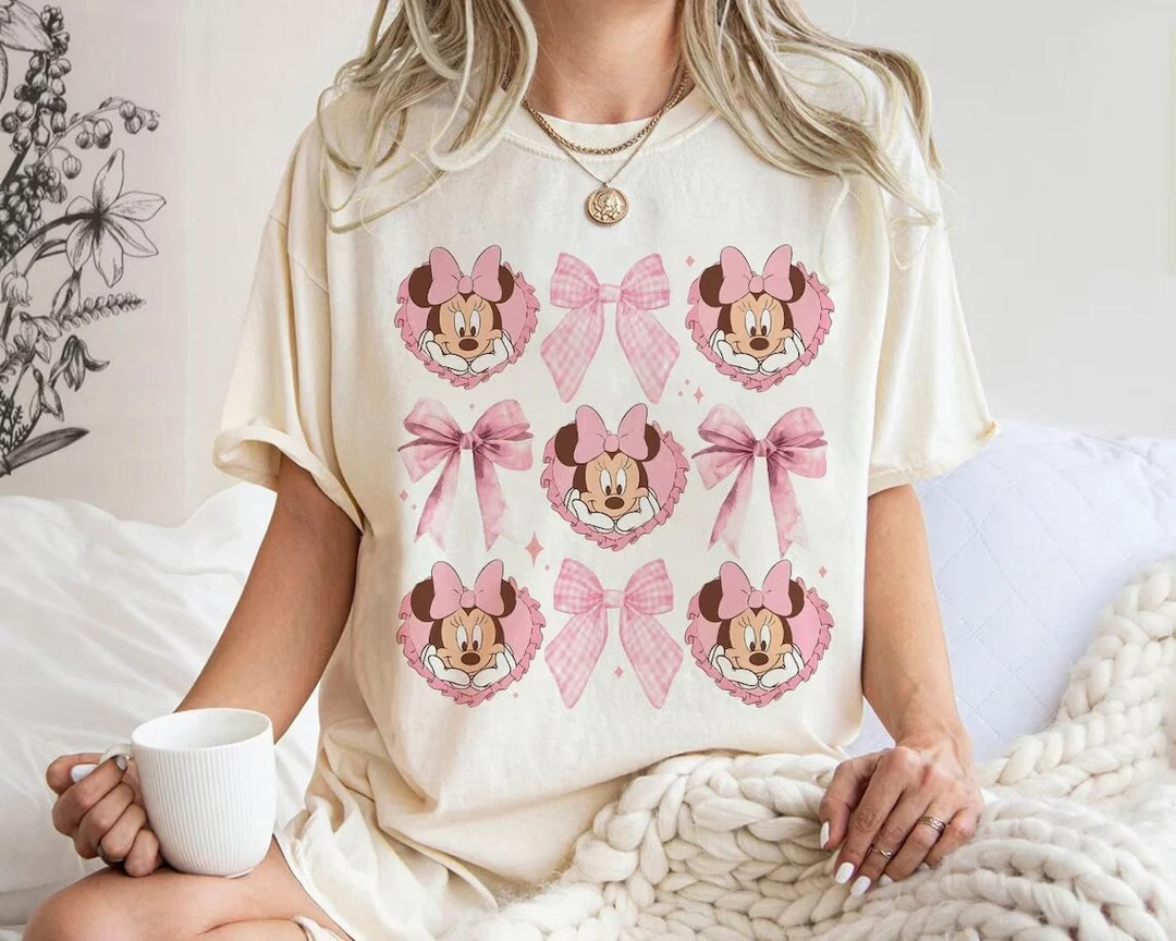 Retro Minnie Coquette Pink Bow Shirt, Minnie Mouse Shirt, Disney Coquette Bow Pink Shirt, Minnie ... | Etsy (US)