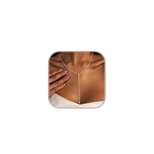 HERIER Lariat Gold Long Necklaces for Women Trendy Dainty 14K Gold Plated Drop Necklace Layered Simple CZ Y-Shaped Necklace Jewelry Gifts | Amazon (US)