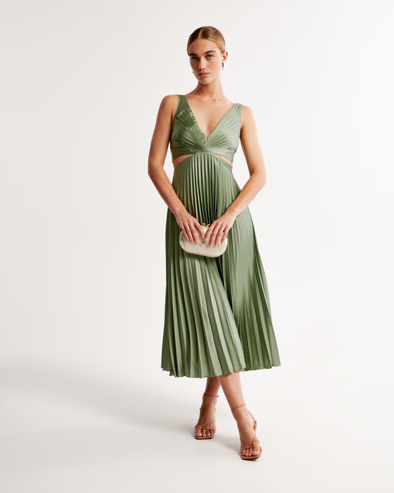 Satin Pleated Cutout Maxi Dress | Abercrombie & Fitch US & UK