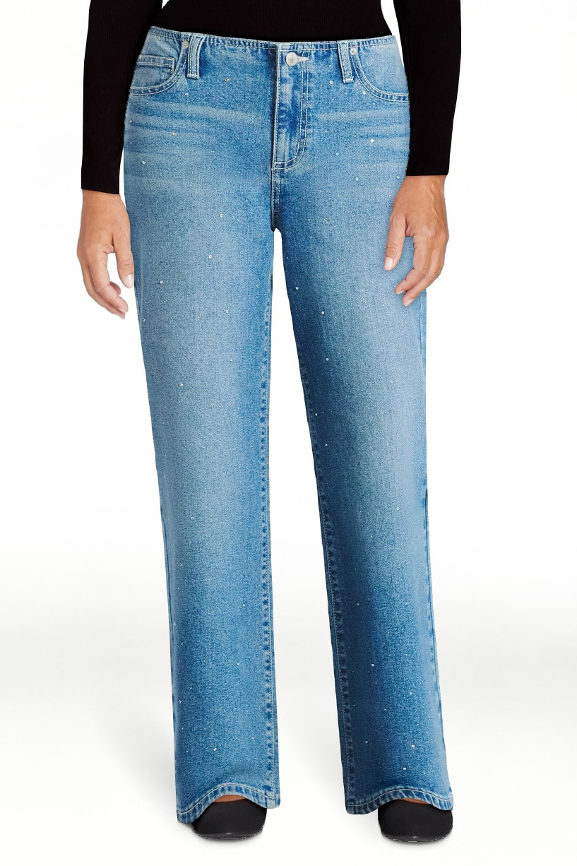 No Boundaries Studded Baggy Wide Leg Jeans, 31.5'' Inseam, Women's | Walmart (US)