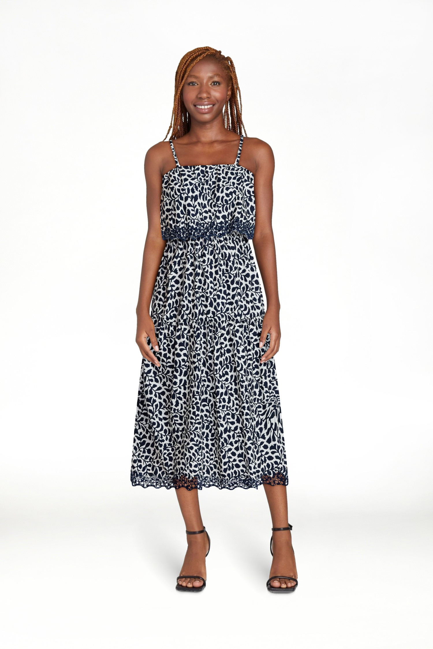 Time and Tru Women's and Women's Plus Sleeveless Cotton Midi Dress with Eyelet Trim, Sizes XS-4X | Walmart (US)