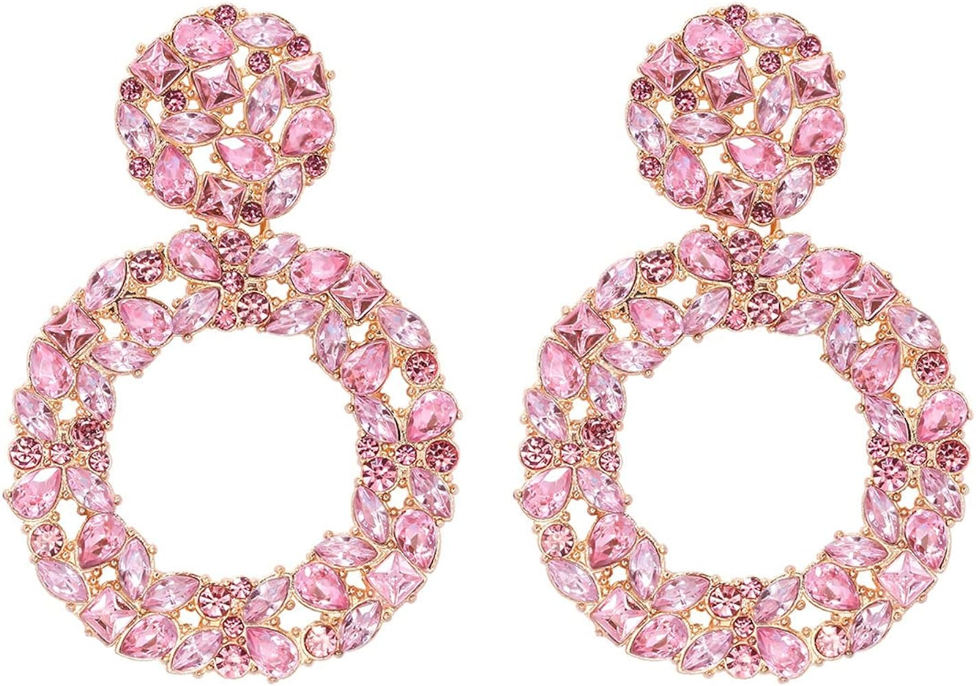 Wonlte Rhinestone Earrings Sparkly Crystal Statement Earrings Vintage Rhinestone Round Drop Earri... | Amazon (US)