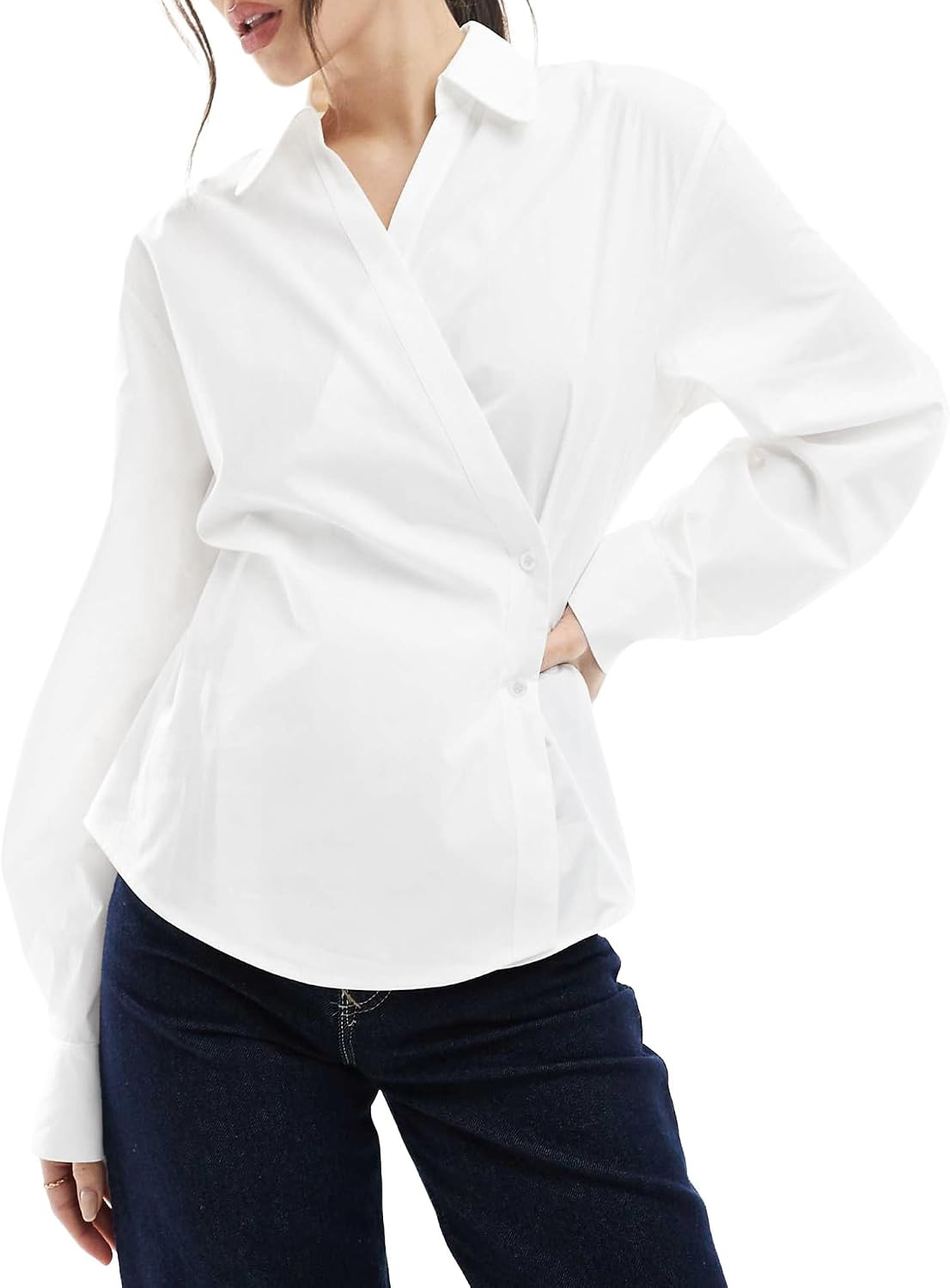 Women's Wrap Front Button Down Shirt, Long Sleeve Blouse with Cocoon Sleeves, Modern Office & Casual Tops | Amazon (US)