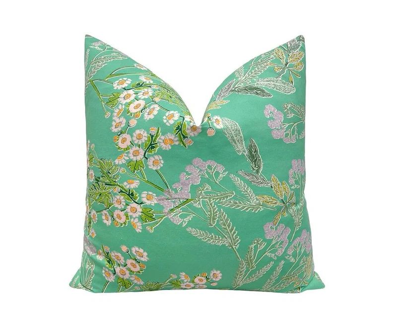 Lulie Wallace : Betsy Pillow COVER ONLY Floral Print Designer Fabric Green Pillow - Etsy | Etsy (US)