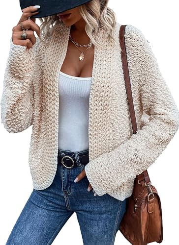 Sidefeel Women's Cardigan Sweaters Casual Long Sleeve Cropped Open Front Chunky Knit Coats Fall S... | Amazon (US)