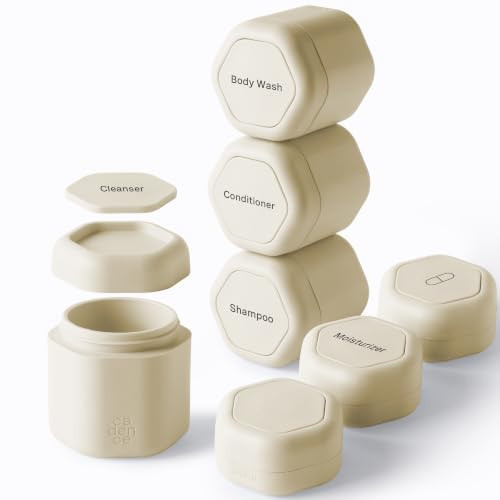 Cadence Travel Containers - Daily Routine Capsule Set - Magnetic Containers with Lids,4 Flex Mediums (1.32oz) & 3 Flex Smalls (0.56oz) - Shampoo, Conditioner, Body Wash, Pills, & More - Sand | Amazon (US)