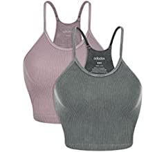 ODODOS Women's Crop 3-Pack Washed Seamless Rib-Knit Camisole Crop Tank Tops | Amazon (US)