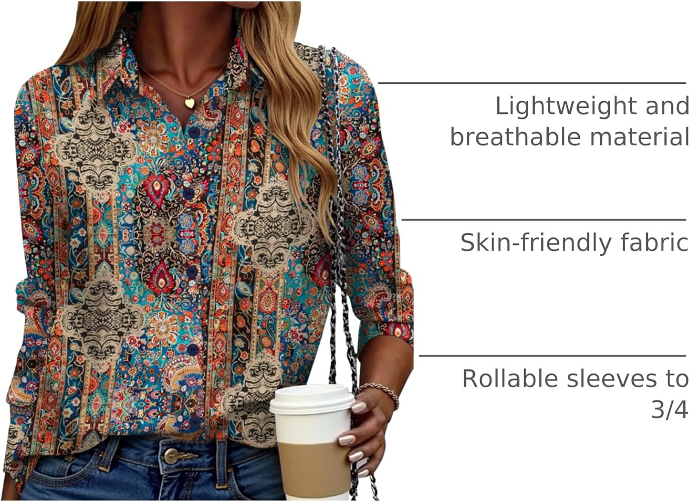 ZEAGOO Button Down Shirt for Women Long Sleeve Blouses Floral Printed Tops Business Casual Work O... | Amazon (US)