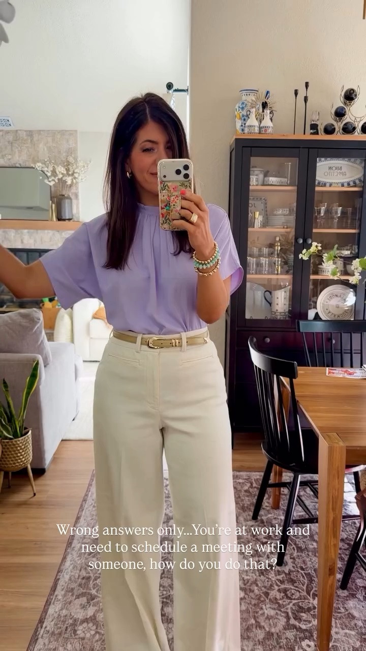 Work ootd
In a medium loose blouse
Medium tall wide leg pant (code Meghanxspanx) 

Wrong answers only…..You’re at work and need to schedule a meeting with someone, how do you do that?

#LTKMidsize #LTKTall #LTKWorkwear