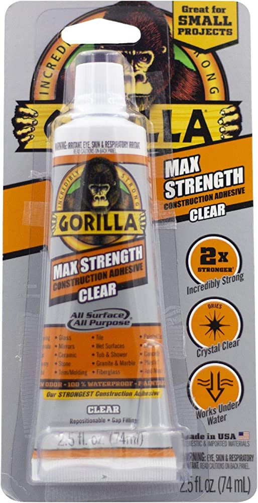 Gorilla Max Strength Clear Construction Adhesive, 2.5 Ounce Squeeze Tube, Clear, (Pack of 1) | Amazon (US)