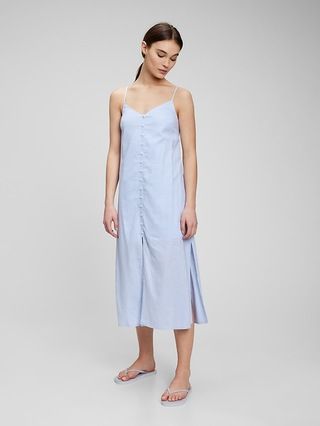 Linen Blend Button-Front Midi Dress | Gap (US)